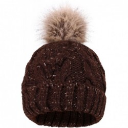 Skullies & Beanies Women's Ultra-Soft Faux Fur Pompom Multicolor Knit Winter Beanie - Mix Brown With Sherpalining - C2189D97E...