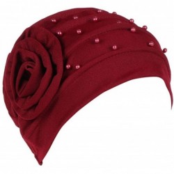 Newsboy Caps Women Beading India Hat Muslim Ruffle Cancer Chemo Beanie Floral Turban W - Wine - CO18LCX987S $11.91