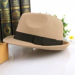 Fedoras Men's Warm Wool Blend Dent Trilby Panama Fedora Gangster Hat - Khaki - CD186RH4RHS $14.37