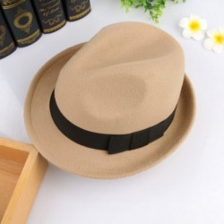 Fedoras Men's Warm Wool Blend Dent Trilby Panama Fedora Gangster Hat - Khaki - CD186RH4RHS $14.37