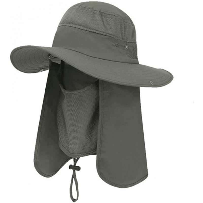 Sun Hats Windproof Fishing Hats UPF50+ UV Protection Sun Cap Outdoor Bucket Mesh Hat - Military Green - CX18WE484E8 $12.61