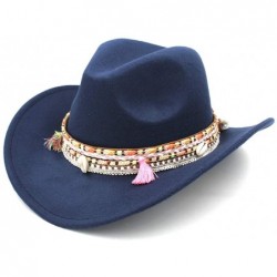 Cowboy Hats Women Wide Brim Western Cowboy Hat Cowgirl Ladies Party Church Costume Cap - Navy Blue - CL18OU2H374 $31.61