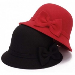 Bucket Hats Women Faux Wool Church Cloche Flapper Hat Lady Bucket Winter Flower Cap - 5 - C218HGG43TZ $17.27