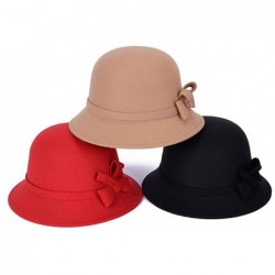 Bucket Hats Comfortable Warm Knitting HatWomen Vintage Faux Wool Autumn Bow Solid Color Lady Wide Brim Bucket Hat Cap - CL18X...