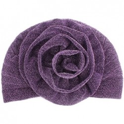 Skullies & Beanies Vintage Flower Twist Pleated Knotted Stretch Turban Hat Muslim Ruffle Beanie Scarf Turban Cap - Purple - C...