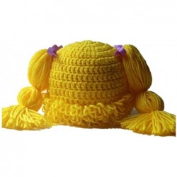 Skullies & Beanies Knitted Pigtail Wig Beanie Handmade Women Girl's Braid Hat Bowknot Cap - Yellow - CG188E2Q27U $28.22