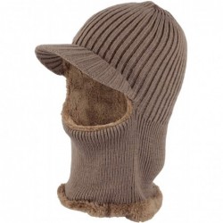 Skullies & Beanies Winter Tuque Knit Visor Beanie Hat Fleece Face Mask Neck Warmer XZX0070 - Brown - CM1927DR4OG $30.85