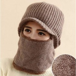 Skullies & Beanies Winter Tuque Knit Visor Beanie Hat Fleece Face Mask Neck Warmer XZX0070 - Brown - CM1927DR4OG $24.35