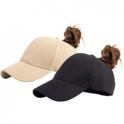 Baseball Caps Cotton Ponytail Hats Baseball for Women Adjustable Solid Color - Black+khaki - C218NNO36WZ $26.08