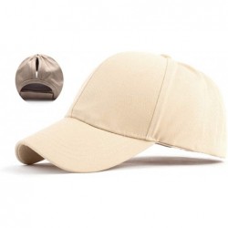 Baseball Caps Cotton Ponytail Hats Baseball for Women Adjustable Solid Color - Black+khaki - C218NNO36WZ $19.73