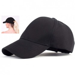 Baseball Caps Cotton Ponytail Hats Baseball for Women Adjustable Solid Color - Black+khaki - C218NNO36WZ $19.73