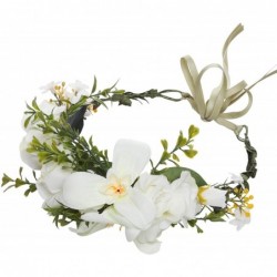Headbands Adjustable Flower Crown Headband - Women Girl Festival Wedding Party Flower Wreath Headband - Cream White - C718R3S...