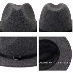 Fedoras Womens Classic Wool Fedora with Belt Buckle Wide Brim Panama Hat - A-dark Grey - CT18YGD2EEZ $22.97