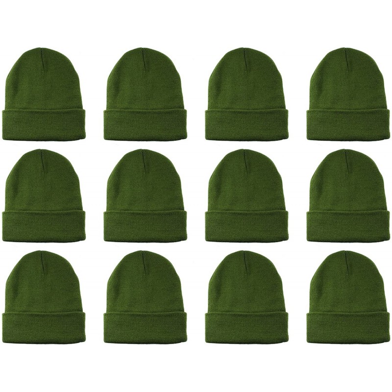 Skullies & Beanies Unisex Beanie Cap Knitted Warm Solid Color and Multi-Color Multi-Packs - 12 Pack - Army Green - C3187C62D2...