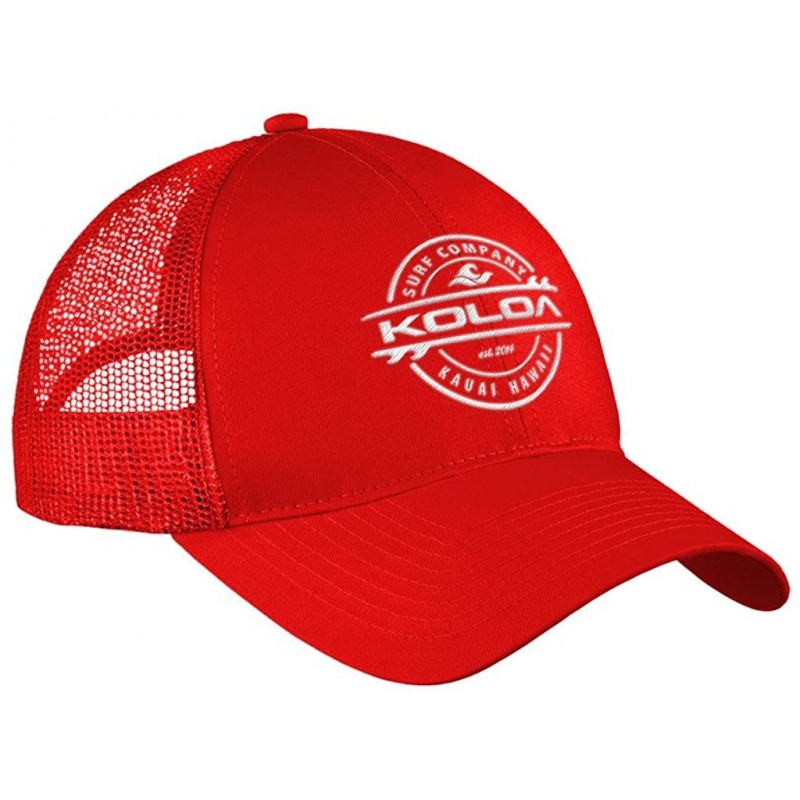 Baseball Caps Old School Curved Bill Mesh Snapback Hats - Red With White Embroidered Logo - CF17YLS2OSC $21.75