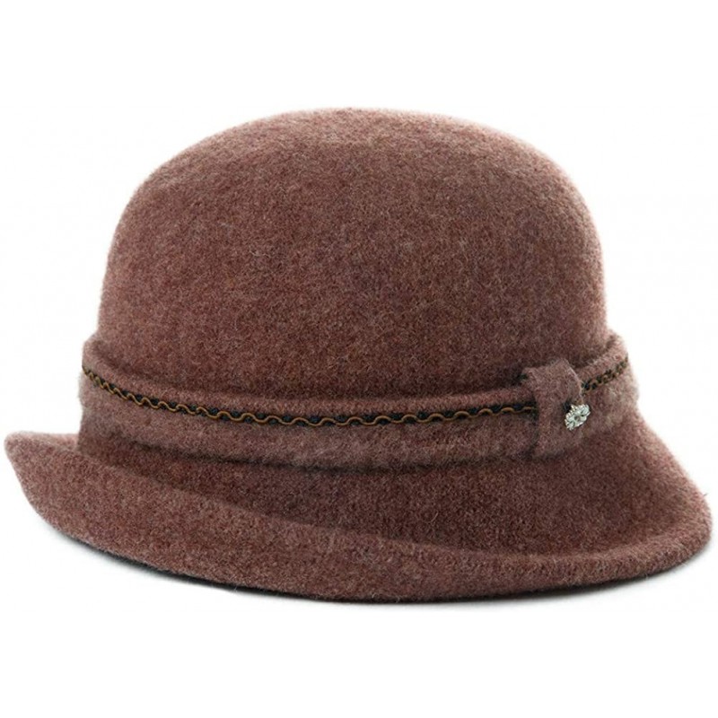 Bucket Hats Cloche Round Hat for Women 1920s Fedora Bucket Vintage Hat Flower Accent - 00090_caramel - C718YR30O9T $31.24