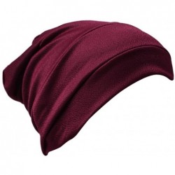Skullies & Beanies Muslim Stretch Turban Hat Chemo Cap Hair Loss Head Scarf Wrap Hijib Cap - Wine - CR18CT8G4M0 $18.14