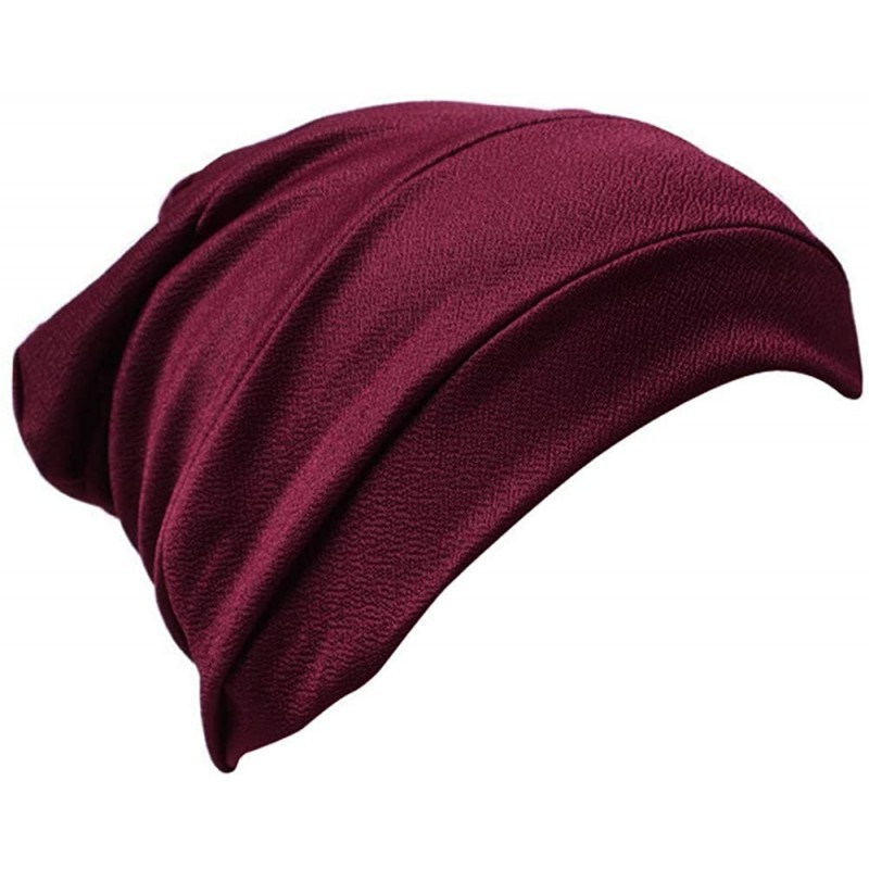 Skullies & Beanies Muslim Stretch Turban Hat Chemo Cap Hair Loss Head Scarf Wrap Hijib Cap - Wine - CR18CT8G4M0 $13.24
