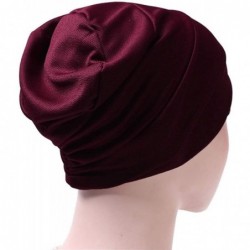 Skullies & Beanies Muslim Stretch Turban Hat Chemo Cap Hair Loss Head Scarf Wrap Hijib Cap - Wine - CR18CT8G4M0 $13.24