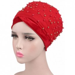 Skullies & Beanies Womens Removable Bowknot Hijab Turban Dual Purpose Cap - Red1 - C418DI26M6G $31.02