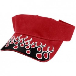 Visors Biker Flame Embroidery Brushed Cotton Visor - Red Black - CU123V0X9Q9 $18.16