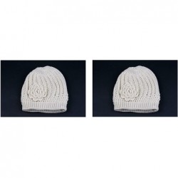 Skullies & Beanies Winter Knit Flower Beanie Hat 333HB - 2 Pcs Light Beige & Light Beige - C3122Q1N0P9 $20.86
