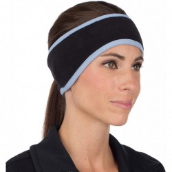 Balaclavas Women's Ponytail Headband - Fleece Earband - Winter Running Headband - Black / True Blue - CZ112LQIZCD $22.60