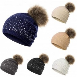 Skullies & Beanies Women Plush Ball Winter Headwear Stretchy Soft Knitted Hats Skullies & Beanies - Khaki - CT1928EI6S7 $28.41