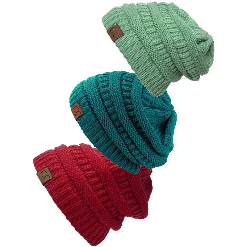 Skullies & Beanies Women's 3-Pack Knit Beanie Cap Hat - CJ18LQSRQOD $33.35