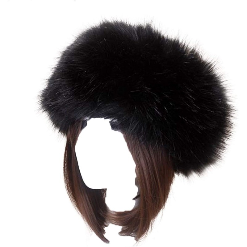 Skullies & Beanies Women's Faux Fur Headband Soft Winter Cossack Russion Style Hat Cap - Black - CN18L8KUKCX $17.80