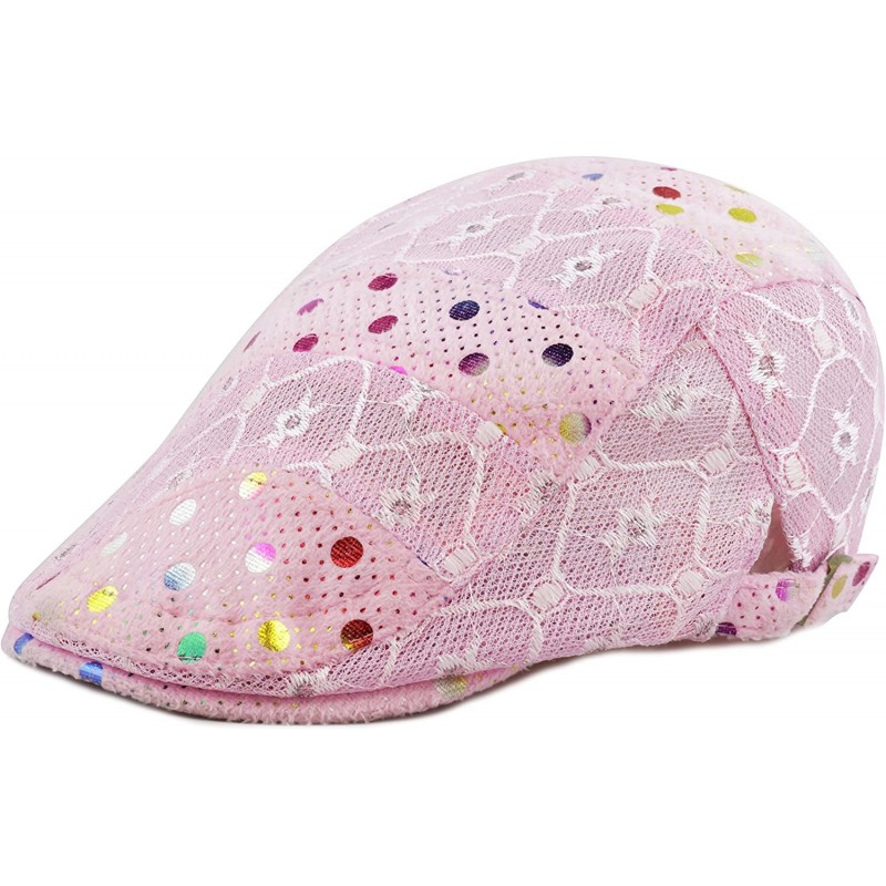 Newsboy Caps New Cool Lace Mesh Colorful Polka Dot Newsboy Ivy Trendy Hat - Pink - CB12EF8Y45V $15.24