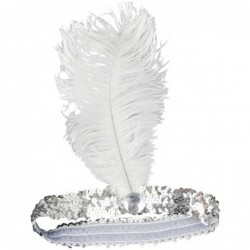Headbands Roaring 20's Sequined Showgirl Flapper Headband Black with Feather Plume - Silver - CE12KHEGMD9 $9.60