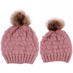 Skullies & Beanies 2PCS Parent-Child Hat Warmer- Mommy and Me Cable Knit Winter Warm Hat Beanie - Pink 03 - CY192ERYOWT $26.28