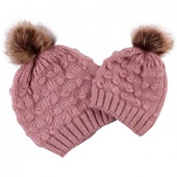 Skullies & Beanies 2PCS Parent-Child Hat Warmer- Mommy and Me Cable Knit Winter Warm Hat Beanie - Pink 03 - CY192ERYOWT $19.36