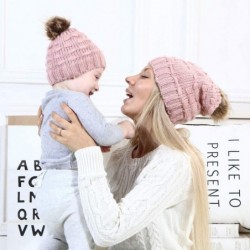 Skullies & Beanies 2PCS Parent-Child Hat Warmer- Mommy and Me Cable Knit Winter Warm Hat Beanie - Pink 03 - CY192ERYOWT $19.36