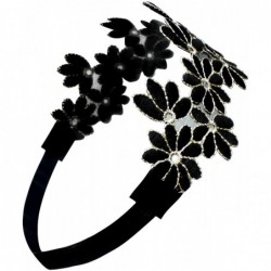 Headbands Gold-Tone Thread Flower Vintage Style Handmade Elastic Headband - Black - CG11DE7DN1V $17.99
