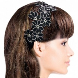 Headbands Gold-Tone Thread Flower Vintage Style Handmade Elastic Headband - Black - CG11DE7DN1V $17.99