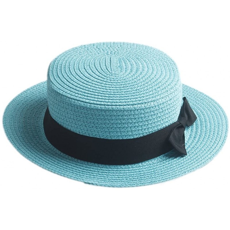 Sun Hats Fashion Women Men Summer Straw Boater Hat Boonie Hats Beach Sunhat Bowler Caps - Sky Blue - CH18228L7OM $13.91