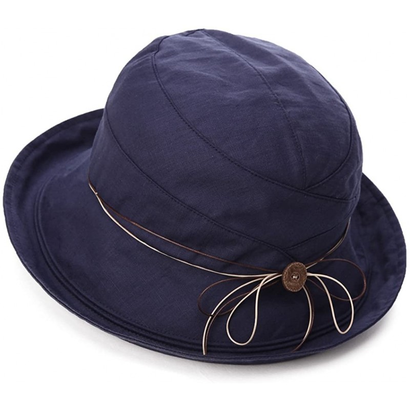 Sun Hats Womens UPF50 Cotton Packable Sun Hats w/Chin Cord Wide Brim Stylish 54-60CM - 89051_navy - CJ18E3E38IM $34.51
