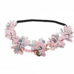 Headbands Pink Floral Fabric Braided Rhinestone Stretch Flowergirl Flower Coachella Headband - CJ11LZ0GMFX $23.66