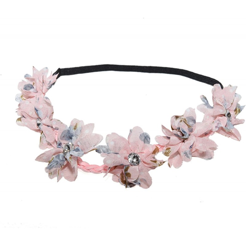 Headbands Pink Floral Fabric Braided Rhinestone Stretch Flowergirl Flower Coachella Headband - CJ11LZ0GMFX $14.47