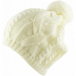 Skullies & Beanies Warm Winter Ski Thick Crochet Knit Pom Pom Beanie Hat - Ivory - C511NQ6WE4H $18.32