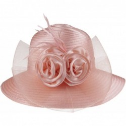 Sun Hats Women's Organza Wide Brim Floral Ribbon Kentucky Derby Church Dress Sun Hat - 2 Style-pink - CR184US6KIH $23.55