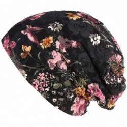 Baseball Caps Women Floral Lace Beanie Hat Chemo Cap Stretch Turban Hat Head Scarf Wrap - Black - CH18HCUS6X6 $15.81