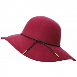 Fedoras Women's Wide Brim Wool Ribbon Band Floppy Hat - Braided Band_burgundy - CT18A8HHMKK $46.43