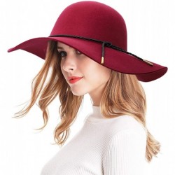 Fedoras Women's Wide Brim Wool Ribbon Band Floppy Hat - Braided Band_burgundy - CT18A8HHMKK $39.65