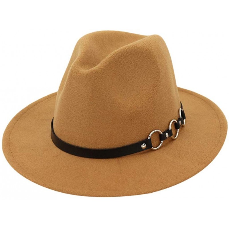 Fedoras Women's Vintage Fedora Hat Lady Retro Wide Brim Hat with Belt Buckle Unisex Classic Cotton Panama Hat - Yellow a - CG...