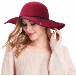 Fedoras Women's Wide Brim Wool Ribbon Band Floppy Hat - Braided Band_burgundy - CT18A8HHMKK $39.65
