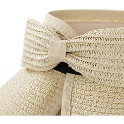 Sun Hats Summer Straw Beach Sun Visor Ponytail Hats for Women Foldable Floppy - Kd-khiki/Beige - CE194TED2HA $26.56