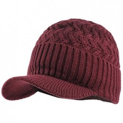 Skullies & Beanies Mens Winter Hats Warm Fleece Lined Unisex Ribbed Knit Hat with Visor Beanie Skull Caps (Red) - CU18KRGCTMN...